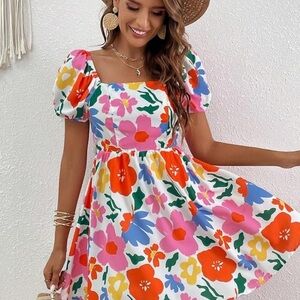 Bright Floral bow back spring Dress